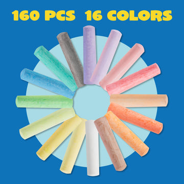JOYIN 160 PCS Washable Sidewalk Chalk Set - Non-Toxic Jumbo Colors for Outdoor Art, Painting on Chalkboards, Blackboards, and Playgrounds