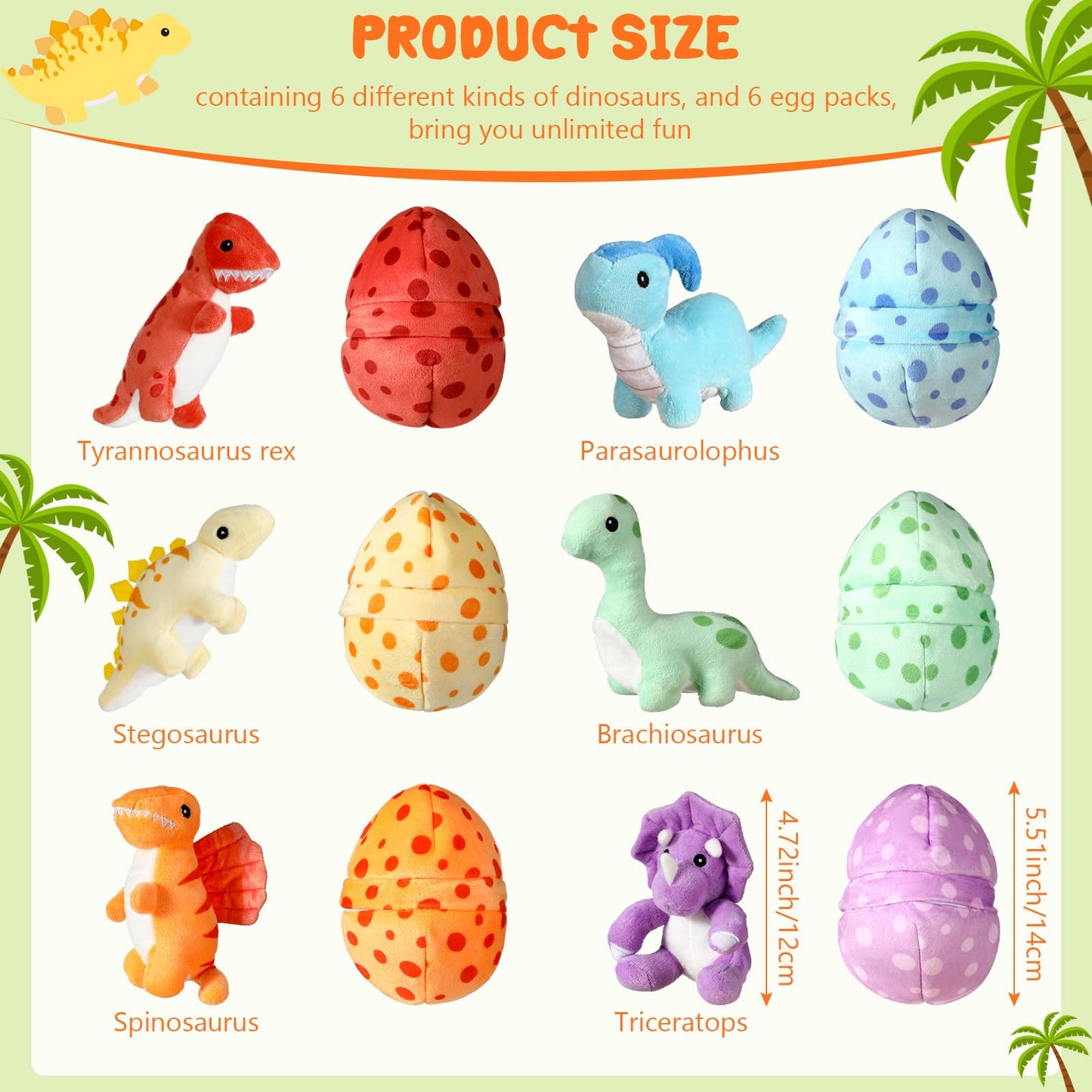 Silipull 12 Pcs Adopt A Dinosaur Party Favors, 6 Small Dinosaur Stuffed Animals Plush Toys Dino Plushies With 6 Mini Dino Egg Ba
