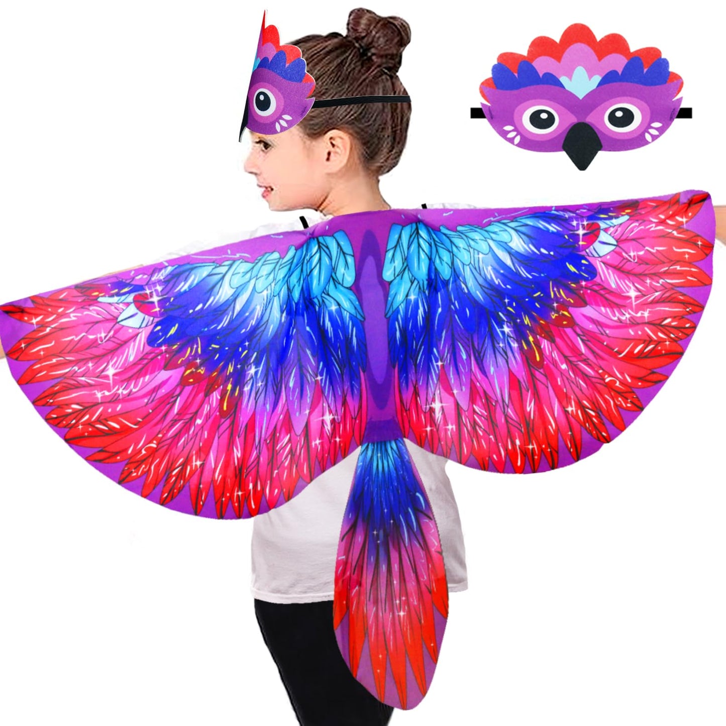 Irolewin Bird-Wings-Costume For Kids And Headband, Eagle-Parrot Dress-Up-Wings For Girls Boys Halloween-Party Favors (Plum)