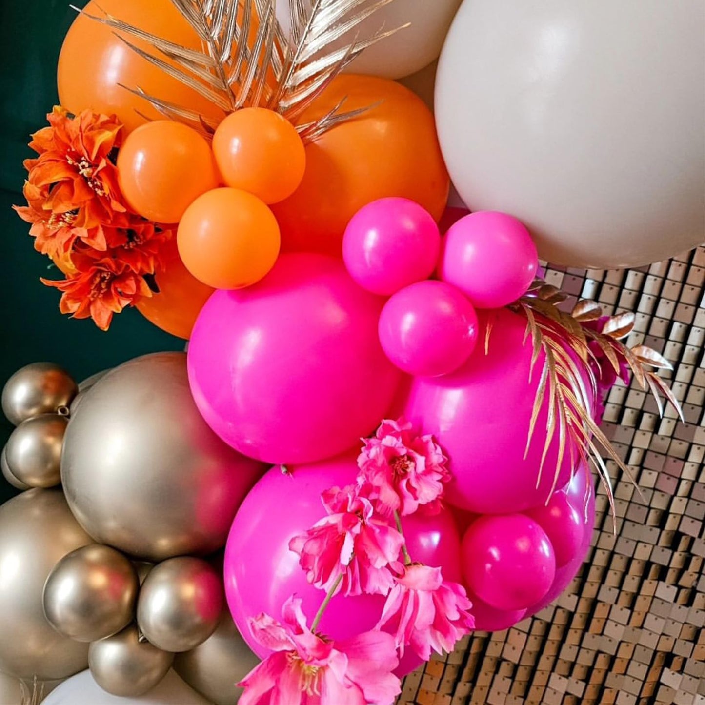 Pink And Orange Balloons, 60Pcs Hot Pink Orange Metallic Gold Balloons 12 Inch Pastel Pink And Orange Party Balloon For Summer T