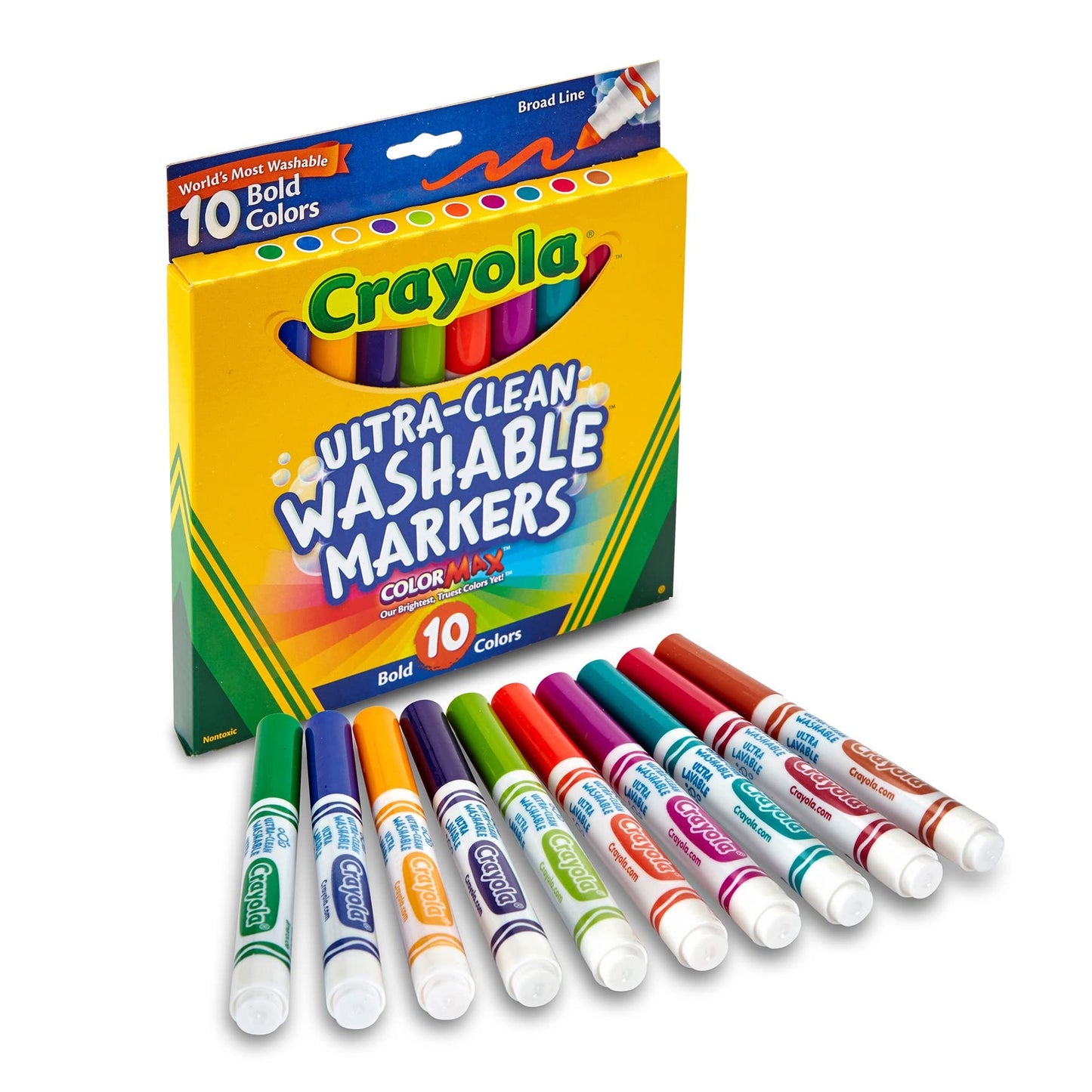 Crayola Ultra Clean Broad Line Markers, Bold Washable Markers, 10 Count