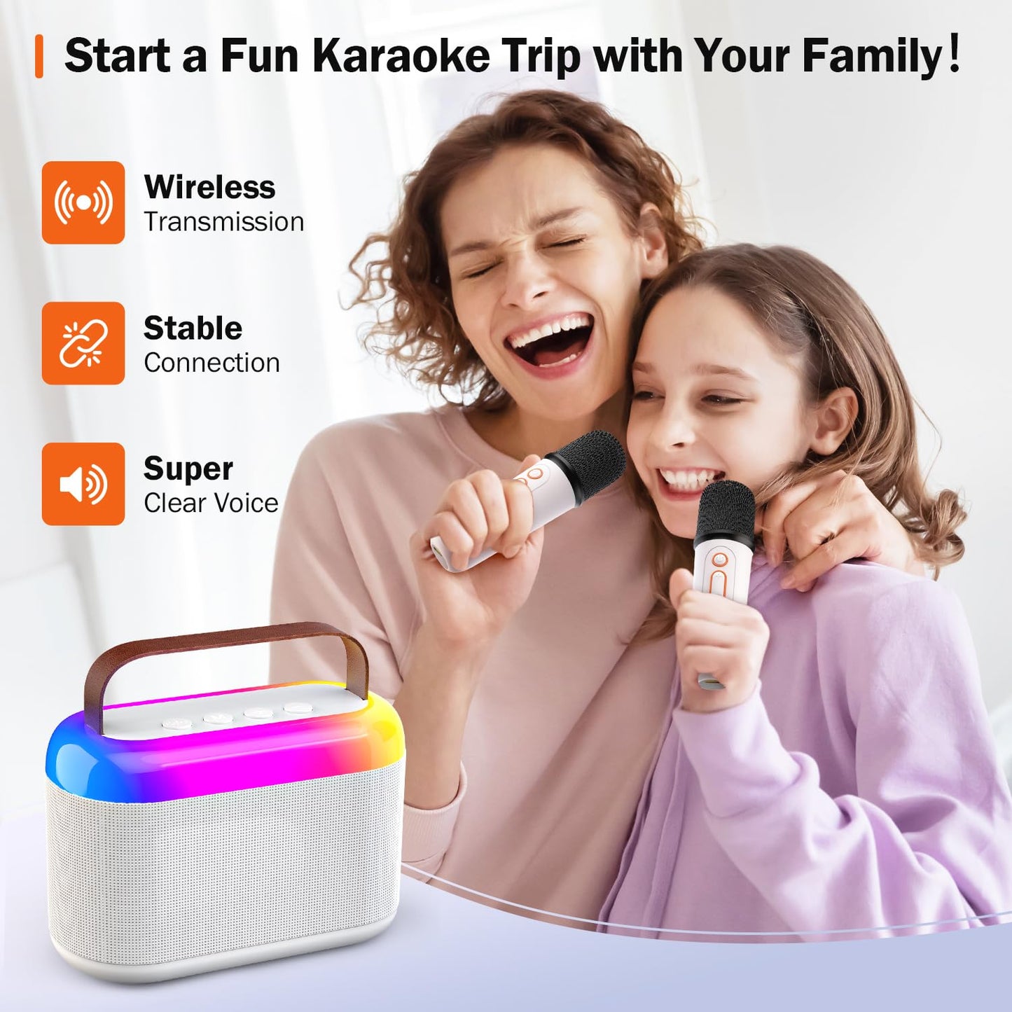 Eaglestone Mini Karaoke Machine For Kids Adults With 2 Wireless Microphones, Portable Bluetooth Speaker 5.3 With Lights 5 Voice Changes, Toddler Teens Toys, 3 4 5 6 7 8 + Year Old Girl Birthday Gifts
