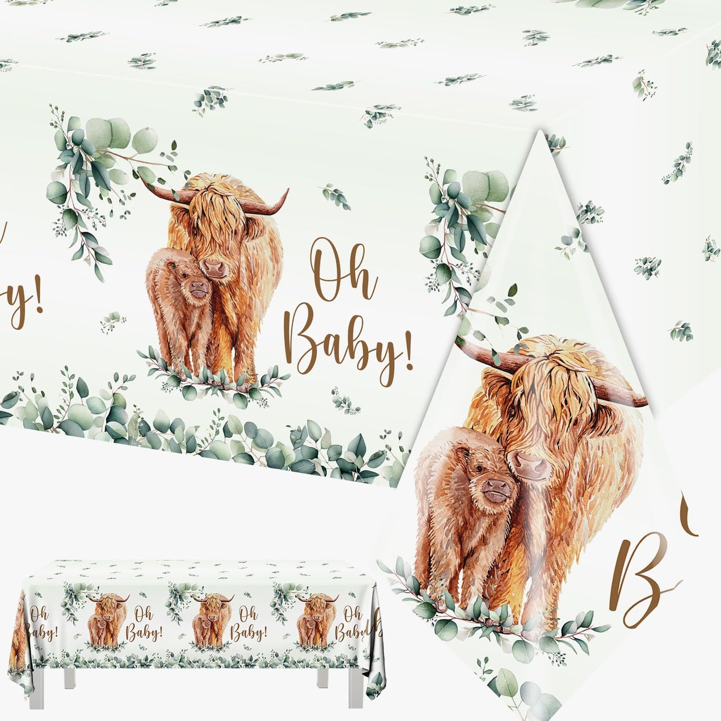Hakoti Highland Cow Baby Shower Birthday Decorations,3Pack Highland Cow Tablecloth Farm Animal Theme Party Table Cover For Highl