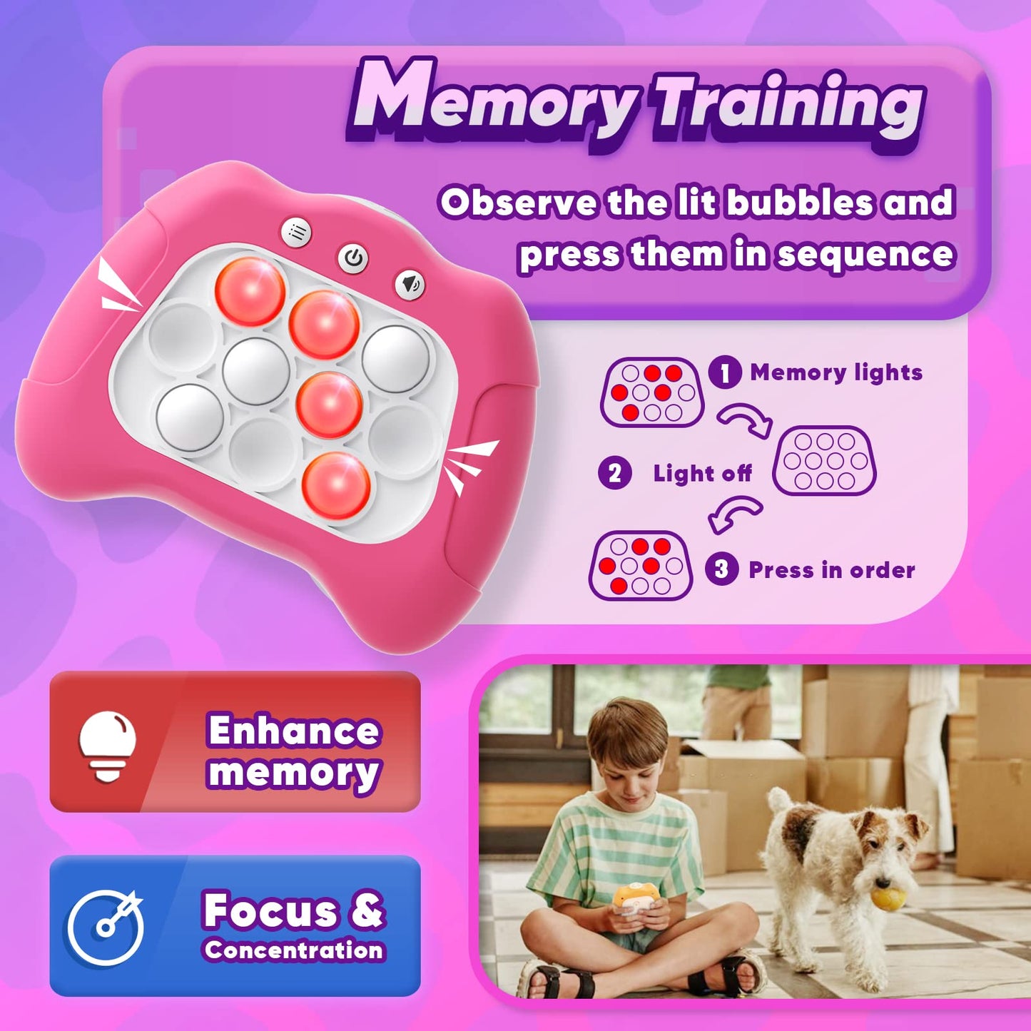 Byserten Handheld Game Toy For Kids Age 6-12, Sensory Fidget Toys For Kids 8-12, Birthday Gifts For 6 7 8 9 Year Old Girls & Boys & Teens -Dark Pink