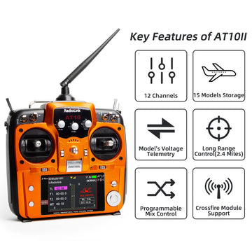 Radiolink AT10II 12 Channels RC Transmitter and Receiver R12DS 2.4GHz Radio Remote, Voltage Telemetry for RC Airplane, FPV Racin