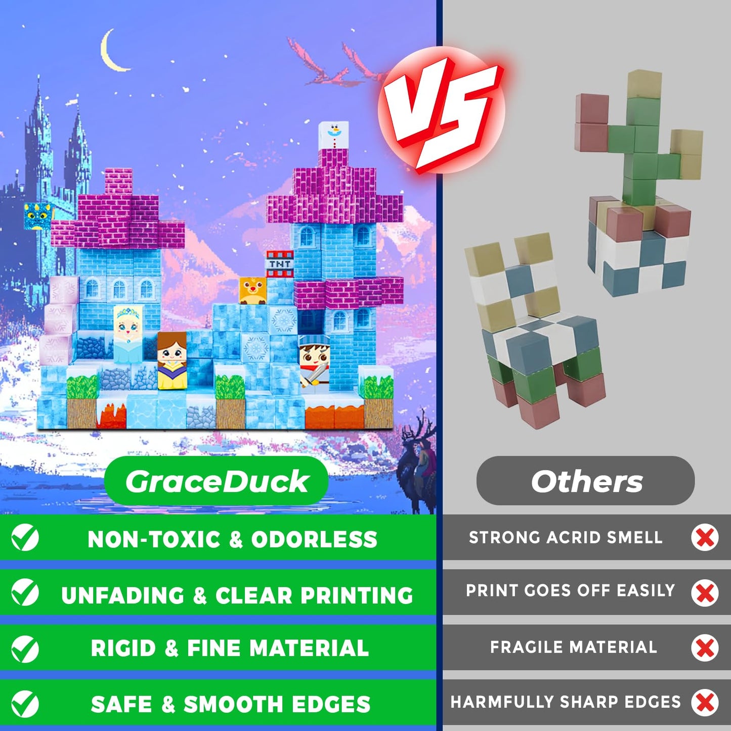 Graceduck Magnetic Blocks - 150Pcs Magnetic Blocks Build Frozen Castle - Magnetic Toys For Montessori Toddler Christmas Birthday Gifts - Stem Sensory Toys For 3 4 5 6 7 8 9 10 Year Old Girls