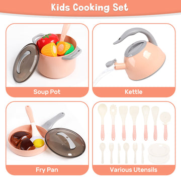 CUTE STONE Kids Kitchen Accessories Set, Play Food Sets for Kids Kitchen, Kids Cooking Sets with Play Pots and Pans, Utensils Co