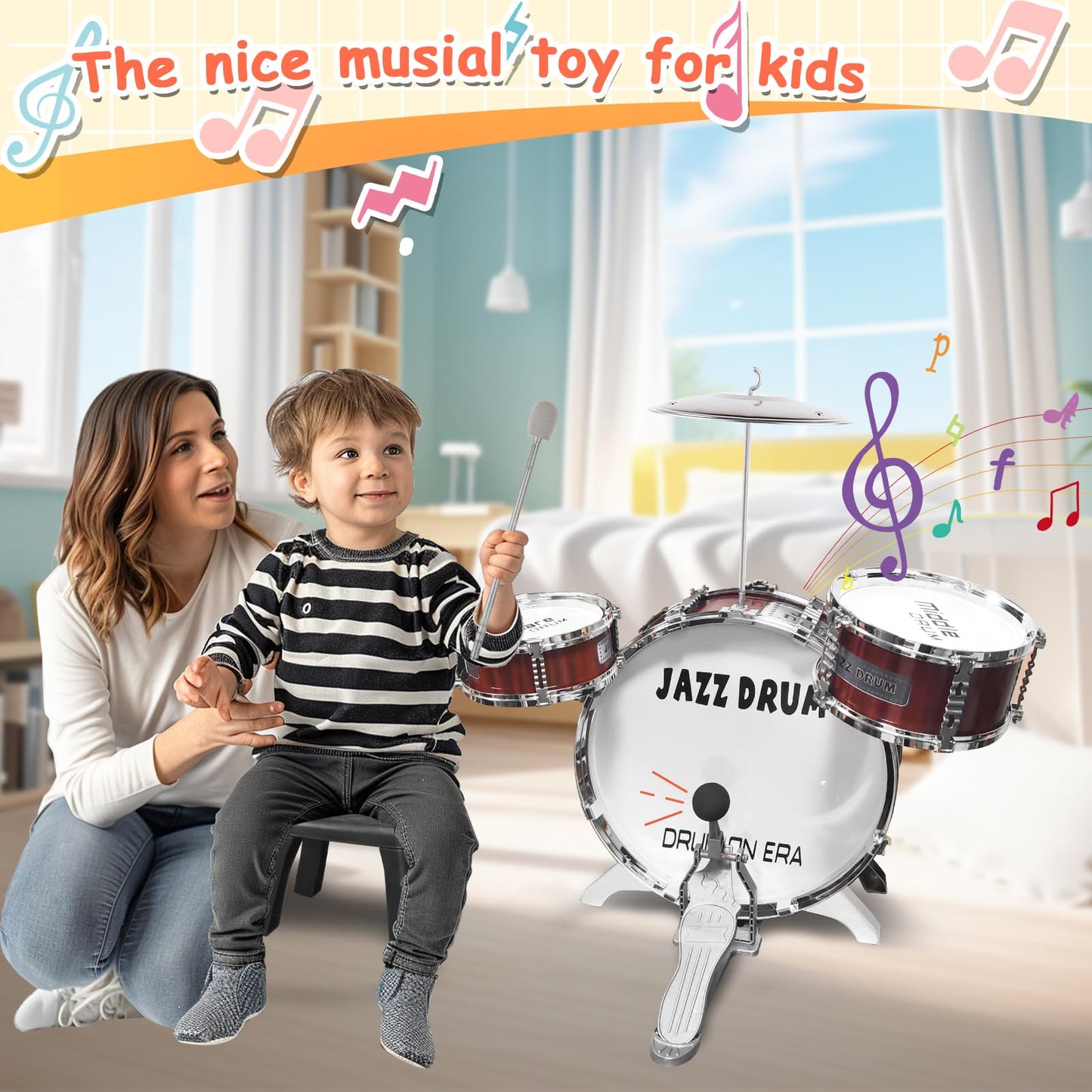 Oonewiser Kids Drum Set For Toddlers, Musical Instruments Drum Set Toy Learning Playing Drum Kit Christmas Birthday Gift For Boy