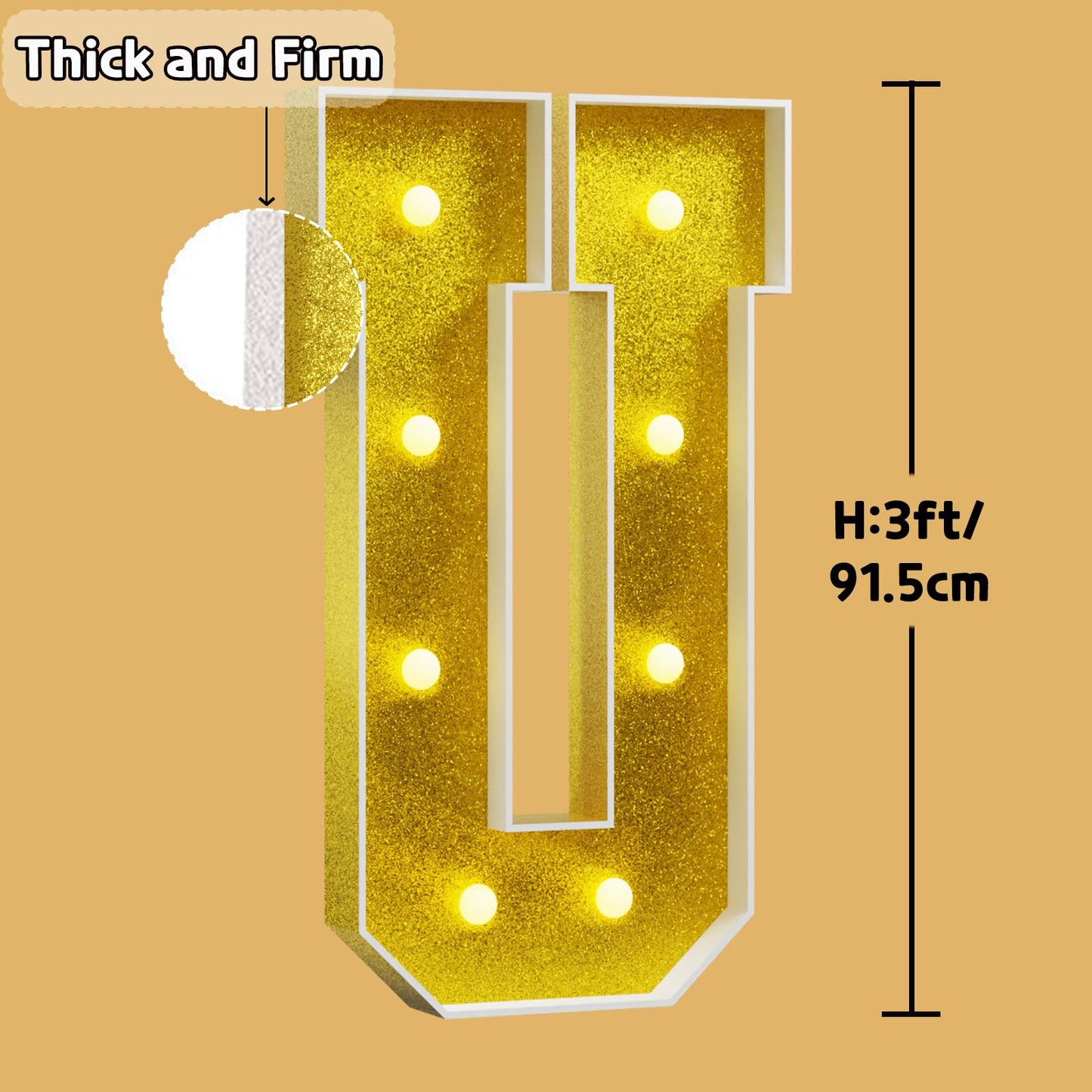 Imprsv Marquee Letters Gold 3Ft: Golden Party Decor - Light Up Letter U Large 3 Feet Tall - Party Decorations Letter For Love U