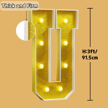 Imprsv Marquee Letters Gold 3Ft: Golden Party Decor - Light Up Letter U Large 3 Feet Tall - Party Decorations Letter For Love U