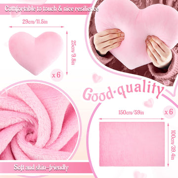 Fanfanwin 36 Pcs Sleepover Party Supplies 6 Throw Blanket 6 Spa Headband 6 Heart Pillows 6 Scrunchies 6 Sleep Eye Mask 6 Organza
