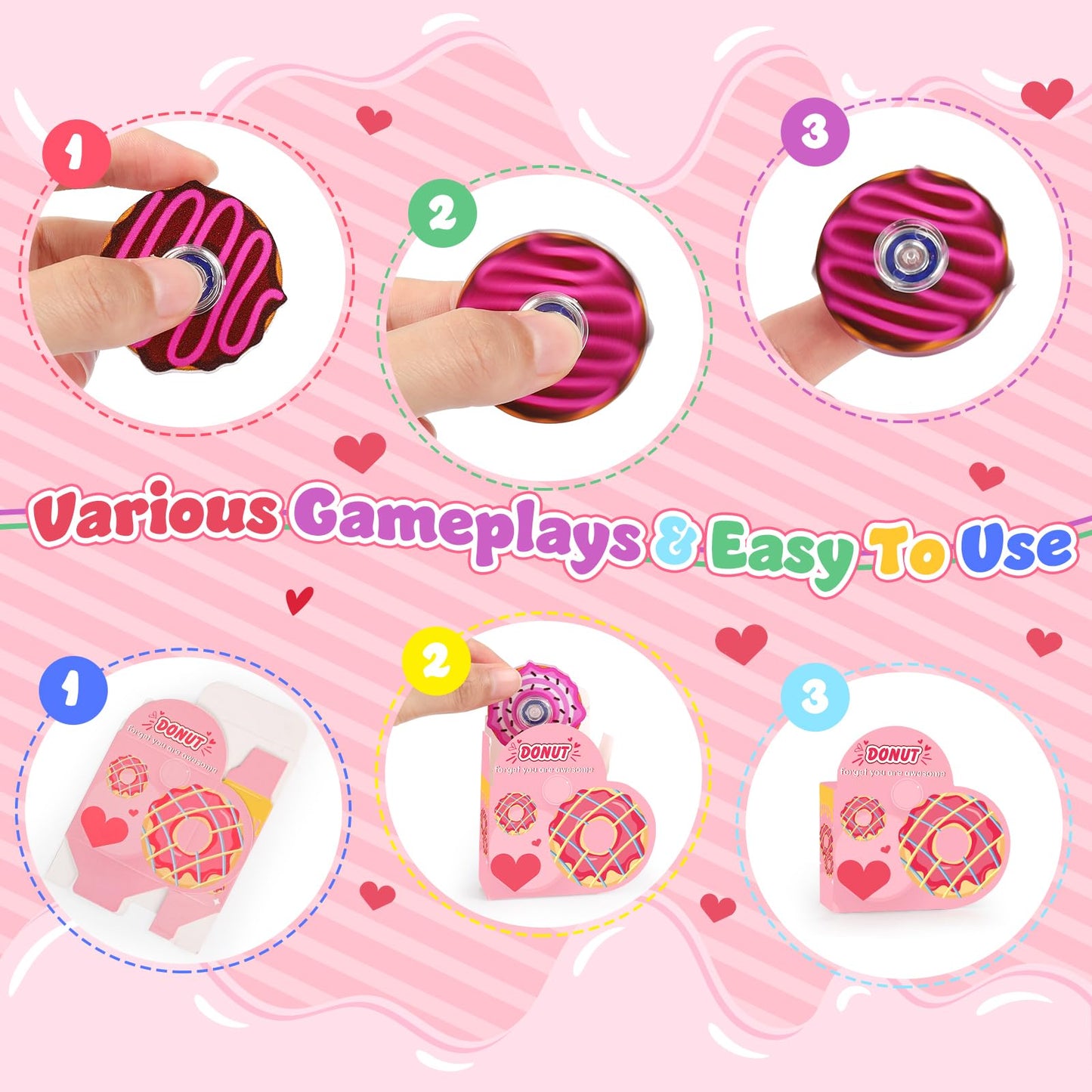 Valentines Day Cards for Kids Classroom, 25PCS Valentines Day Gifts for Kids with Fidget Spinner and Heart Box, Stress Relief To