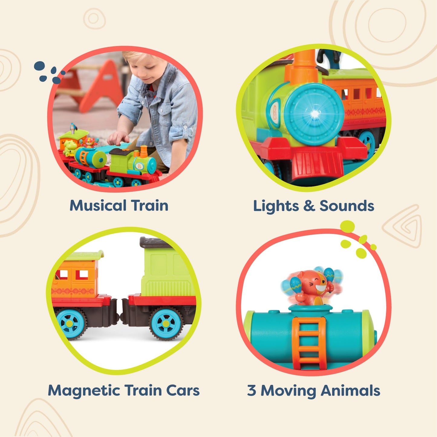 B. Toys- Critter Express- Train Set – Musical Train – Lights & Sounds – Classic Toys For Toddlers, Kids – 2 Years +