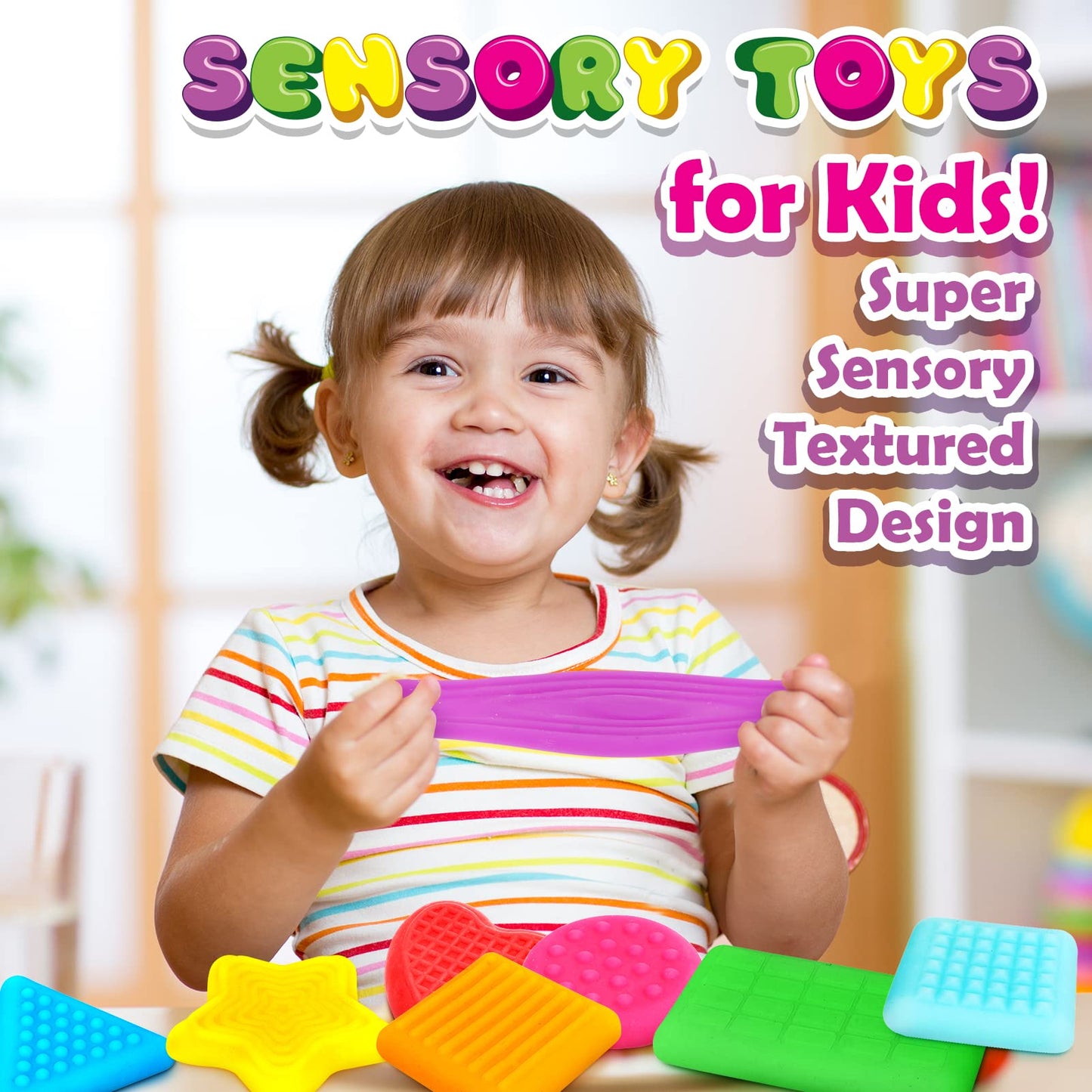 Shape Learning Sensory Toys For Toddlers - Textured Stress Relief Sensory Toys For Autistic Children, Pull And Stretch Tactile Toy, Calming Autism Toys For Boys And Girls Preschool Kids (8Pack)