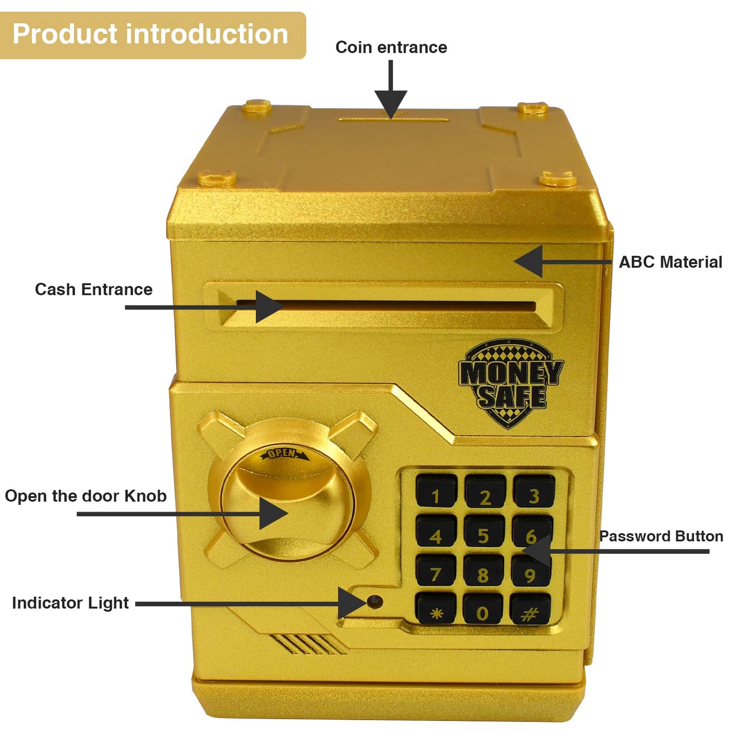 Cargooy Mini Atm Piggy Bank Atm Machine Best Gift For Kids,Electronic Code Piggy Bank Money Counter Safe Box Coin Bank For Boys Girls Password Lock Case (Gold)