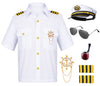 Kids Yacht Captain Sailor Costume For Boys Shirt Hat Accessories 6 Pcs Set Party Cosplay 7-8Years White