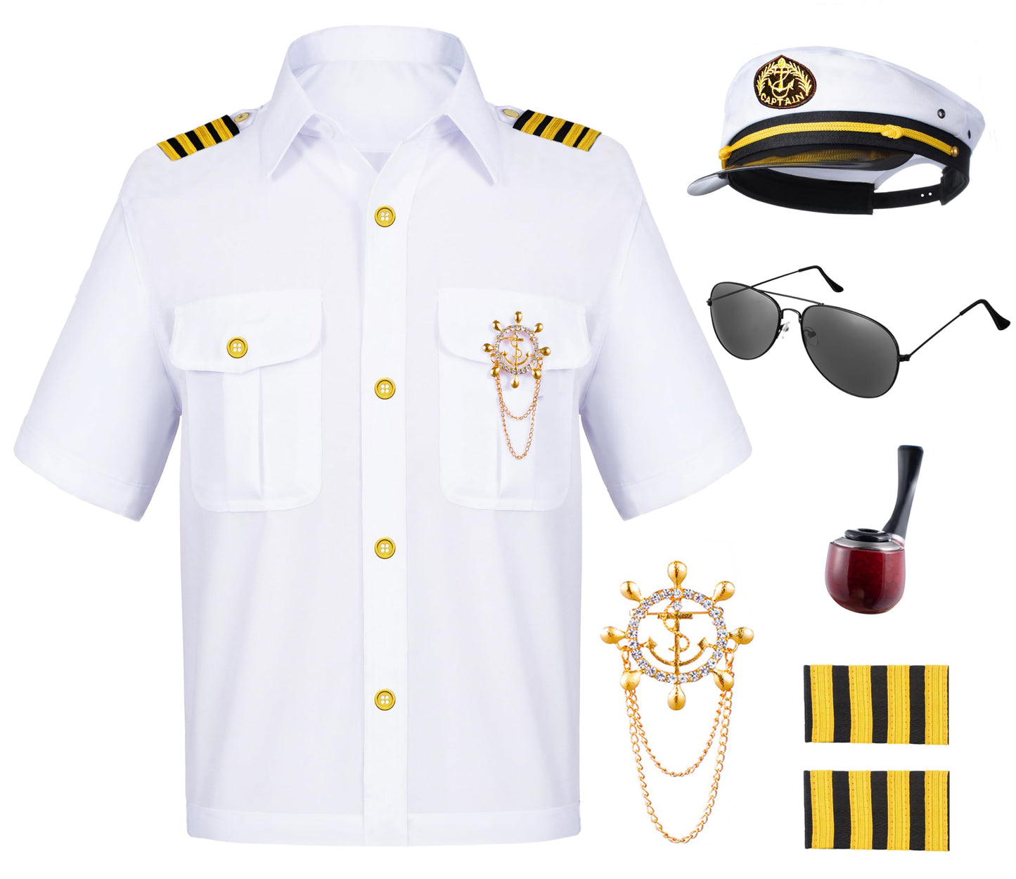 Kids Yacht Captain Sailor Costume For Boys Shirt Hat Accessories 6 Pcs Set Party Cosplay 2-4T White