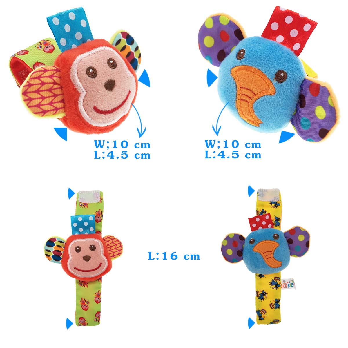 Baby Rattle,Urutoreo Baby Wrist Rattle And Foot Rattles Finder Socks Set, Developmental Soft Animal Rattles Monkey And Elephant