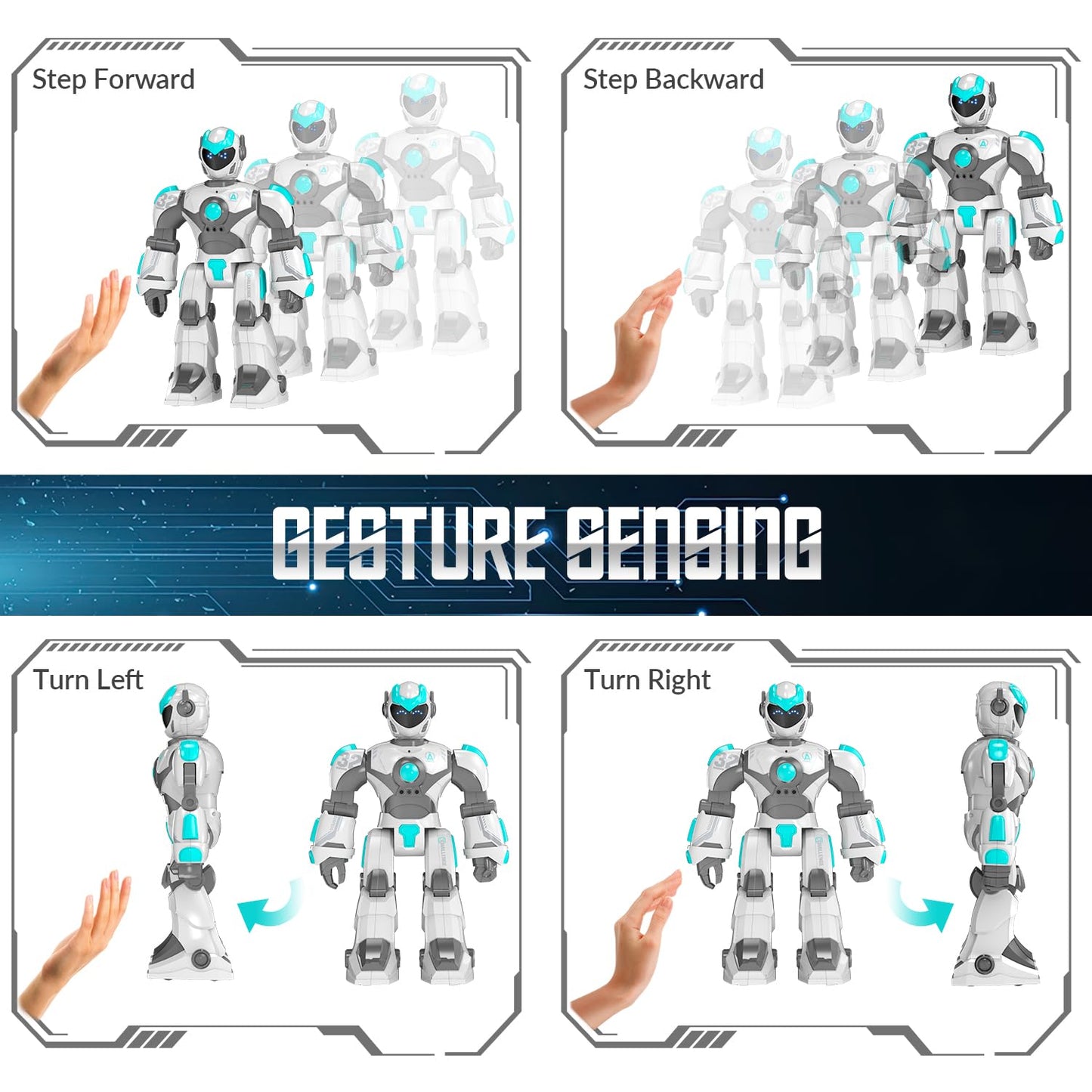 Stemtron Robot Toys For Kids, Programmable Remote Control Robot With Gesture Sensing, Voice Control & Led Face, 15 3/4'' (White)