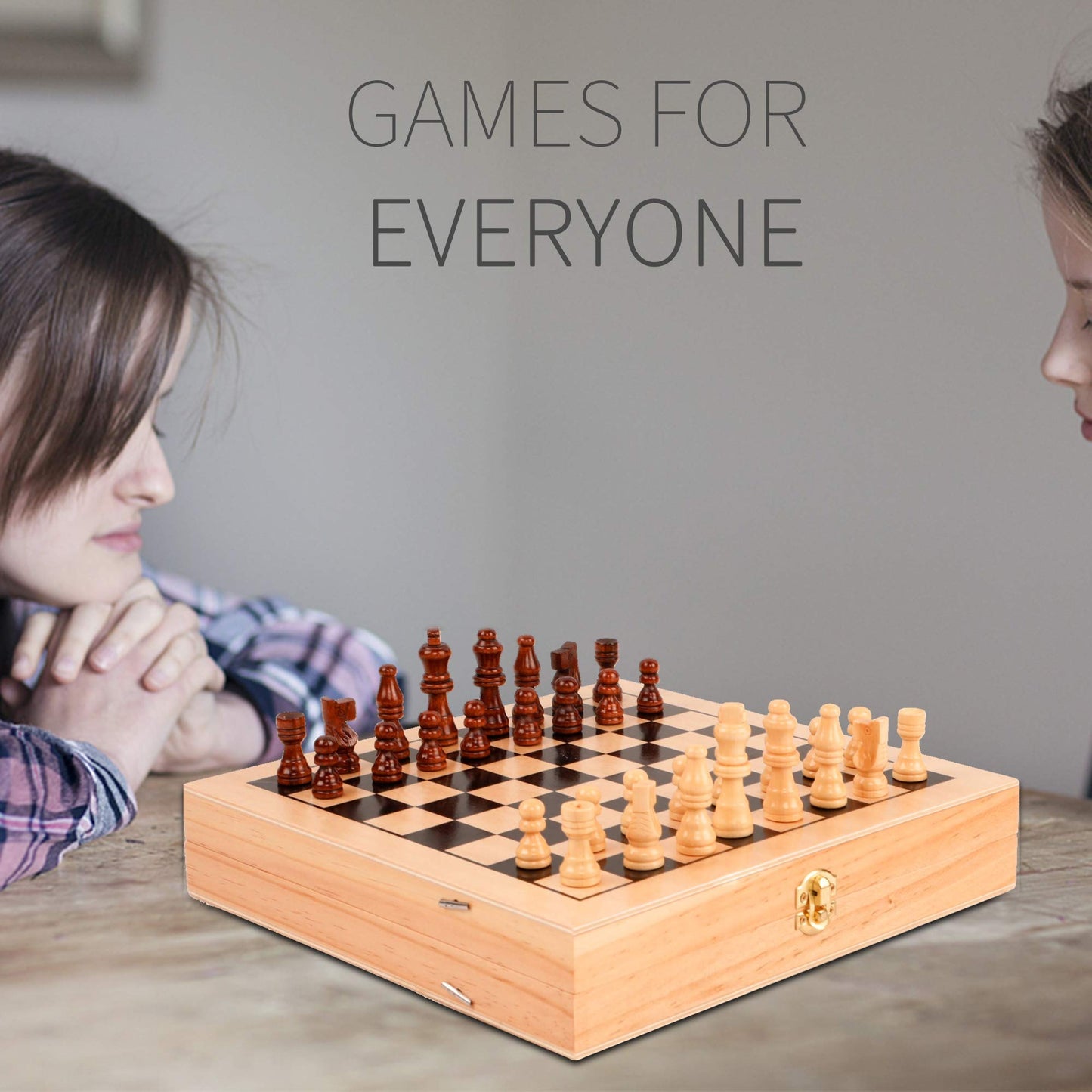 Juegoal 4-In-1 Wooden Fast Sling Puck Set For Kids And Adults, Chess, Checkers, Tic Tac Toe Games, Travel Portable Folding Tabletop Chess Board Game Sets, Interactive Families Toys