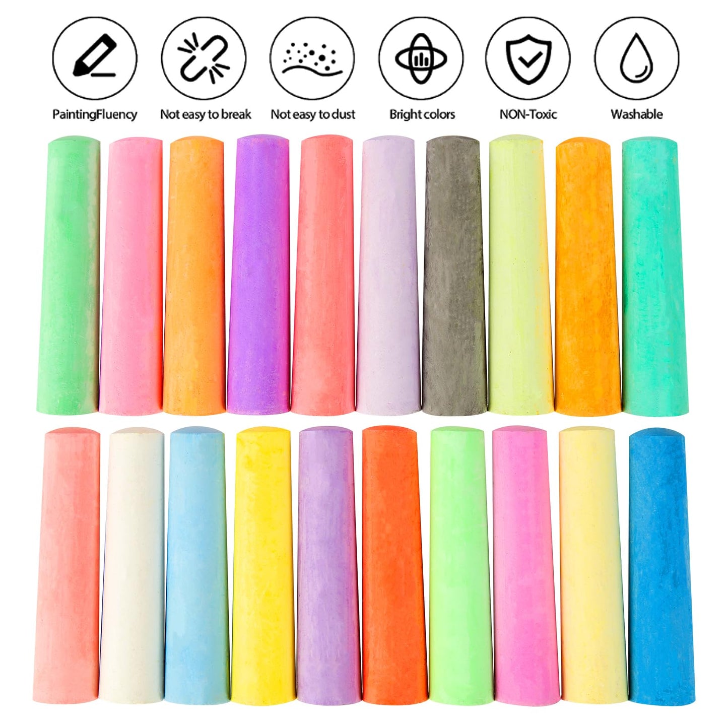 Felizroca 180Pcs Sidewalk Chalks Set In 20 Colors, Washable Coloured Chalk, Pavement Chalk, Jumbo Chalk Toddler, Non-Toxic Chalks, Outdoor Chalks For Kids