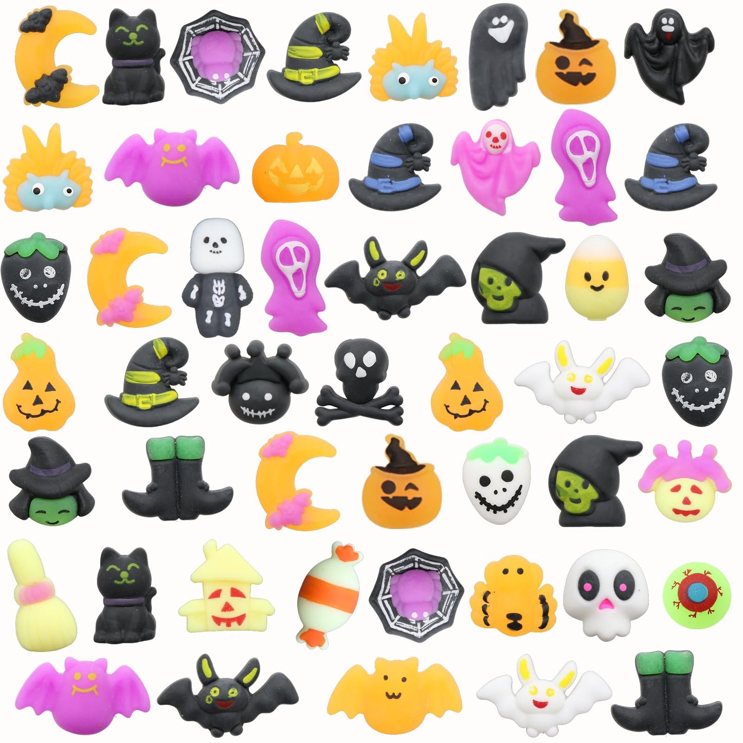 Lahand 50 Pcs Halloween Party Favors Mochi Squishy Toy,Mini Squishies Cute Squeeze Toy Stress Reliever Anxiety Packs For Boys And Girls