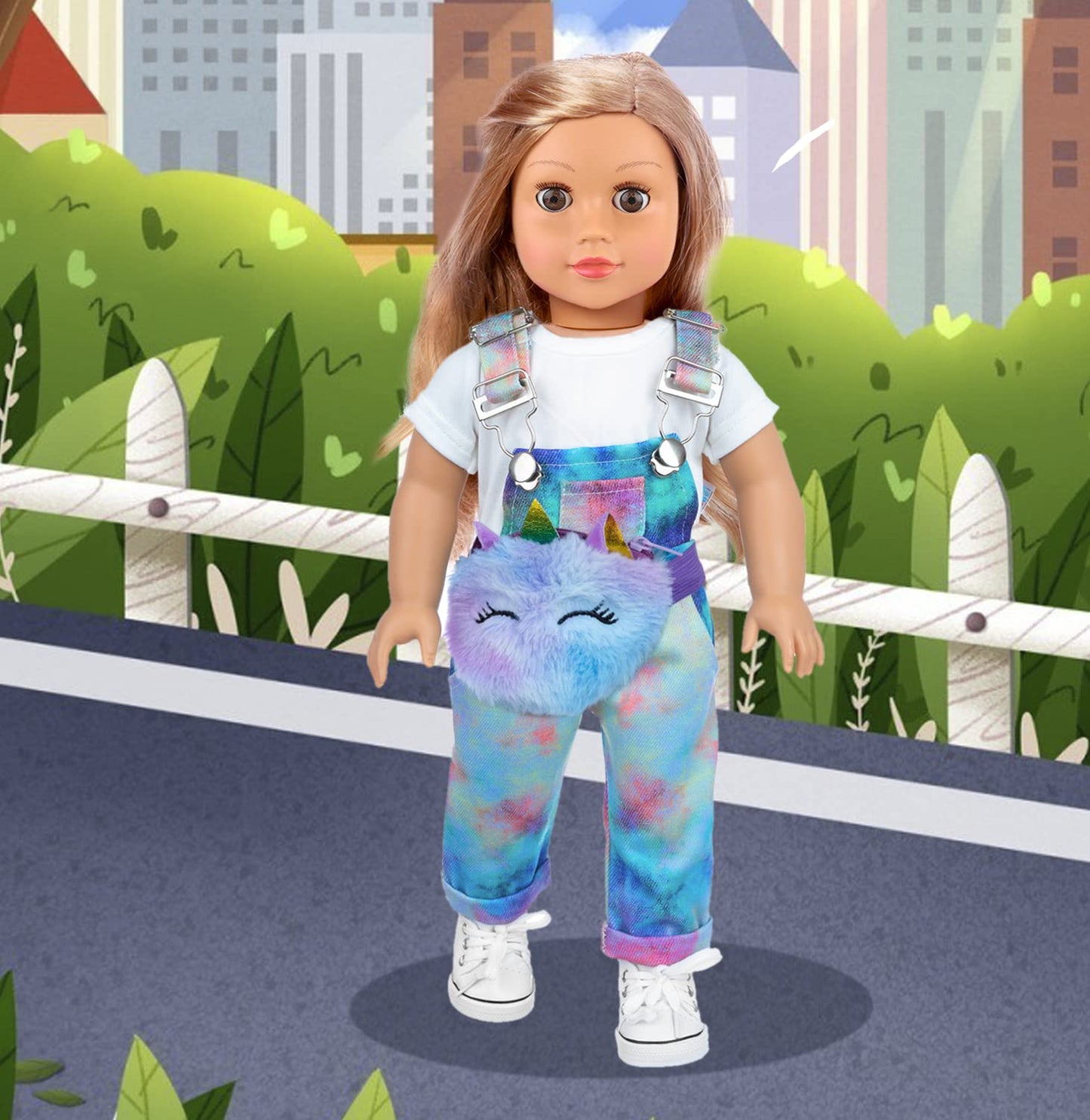 Zita Element 7 Pcs American 18 Inch Doll Clothes And Accessories - 18 Inch Doll Clothes Set With Doll Backpack,Waist Bag,Cell Phone,Tablet Phone,Camera (No Doll)
