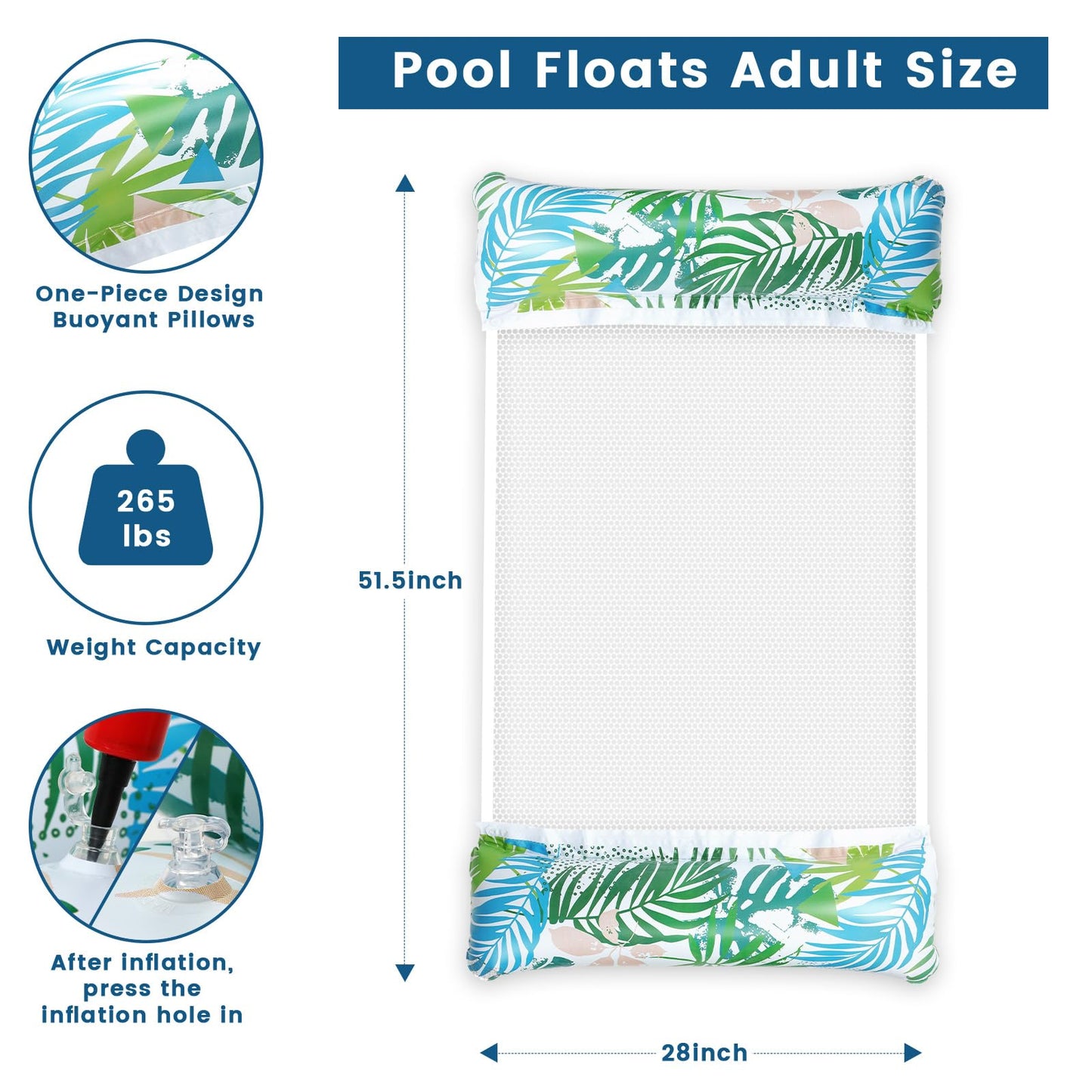 Pool Floats - 2 Pack Inflatable Pool Floats Rafts, Pool Floats For Adult, 45'' X 27'' Pool Floats Hammock, Non-Stick Pvc Pool Fl