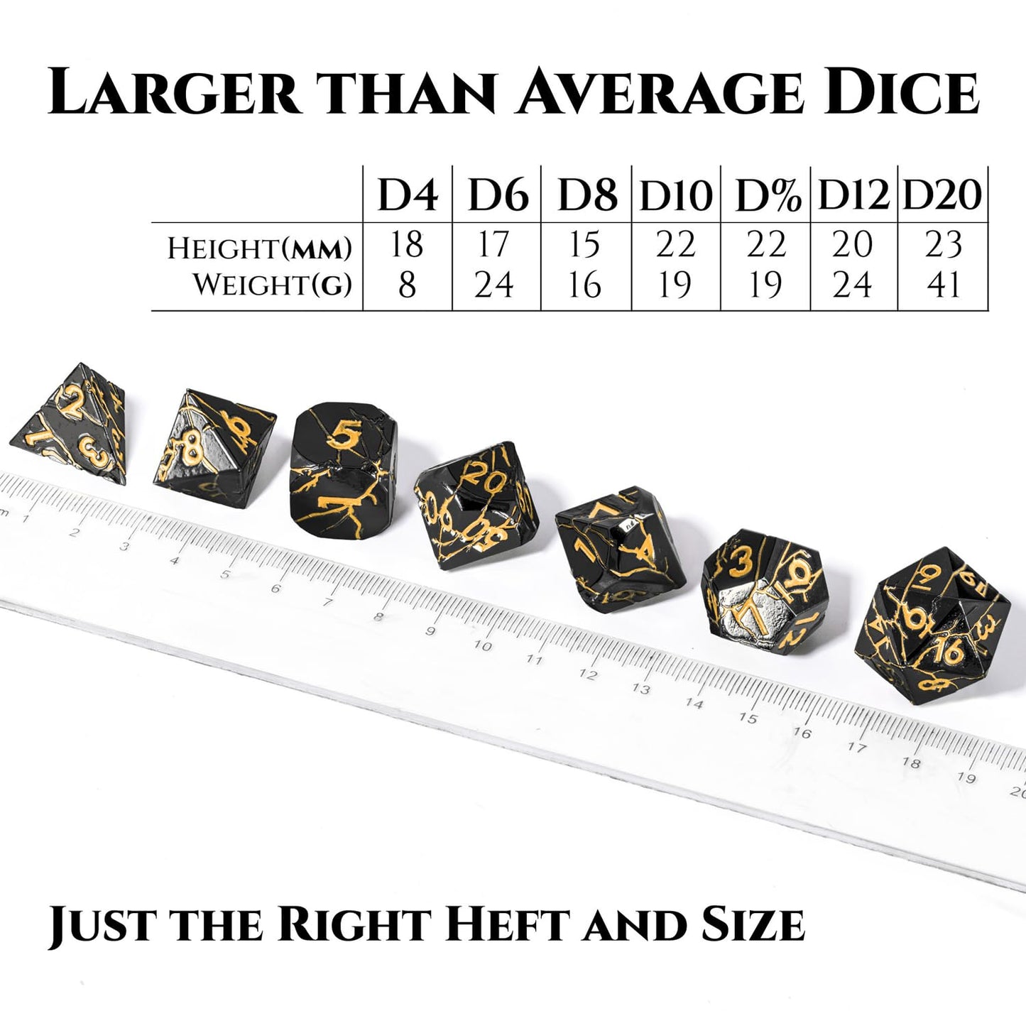 DND Metal Dice - Cracked Lightning Metal Dice - Polyhedral Dice Set for RPG D&D Dice with Cracks - Beautifully Detailed Dungeons