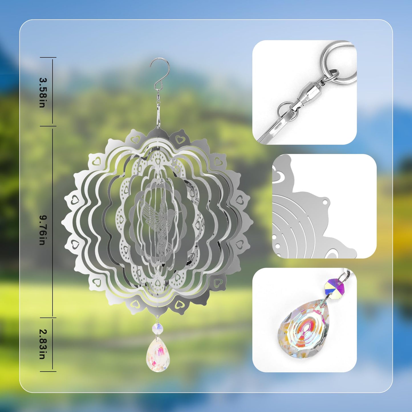 3D Wind Spinners Outdoor Flowing-Light Effect Metal Garden Decor, Highly Reflective Bird Deterrents for Outside, Mirrored Wind S
