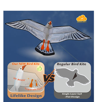 Orgcldkt- 3D Lifelike Style Bird/Eagle Kite, Super Easy To Fly With, Ideal For Kids, Adults, Girls, Boys. Kites For The Beach, G