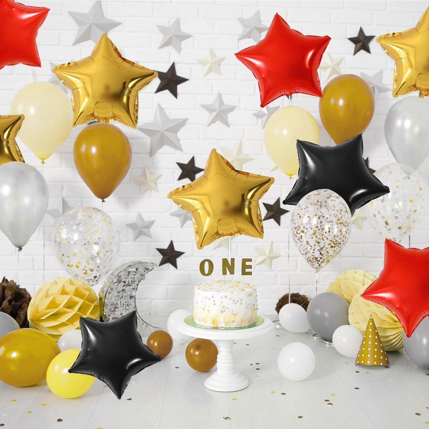 Red Black Foil Star Balloons, 18 Inches Star Foil Balloons For Helium, Pack Of 10 Red Black Gold Helium Birthday Balloons, Party