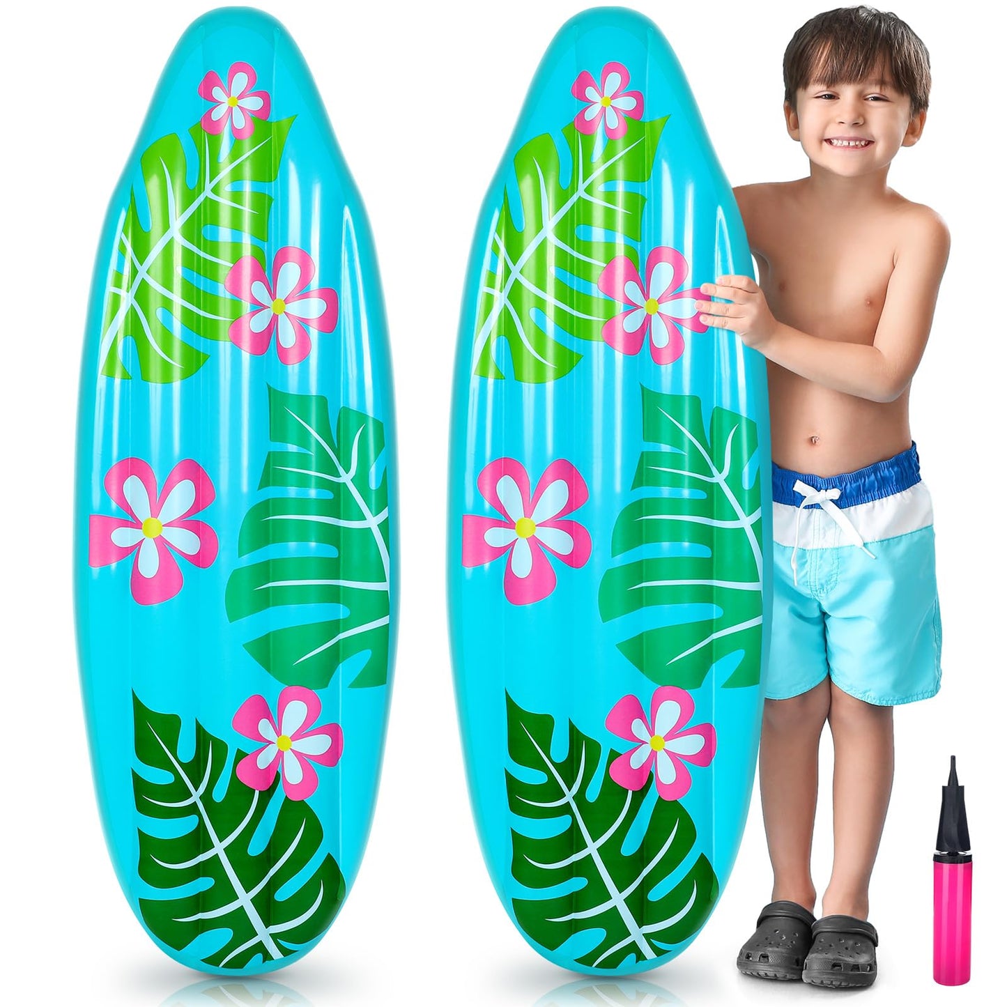 Foilswirl 2 Pcs 3 Ft Luau Inflatable Surfboard For Beach Inflatable Surf Board Luau Decoration Tropical Pool Surfboard Float For