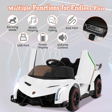 Costzon Ride On Car, Lamborghini Licensed 12V Battery Powered 4Wd Sports Car With Remote Control, 3 Speeds, Hydraulic Doors, Led