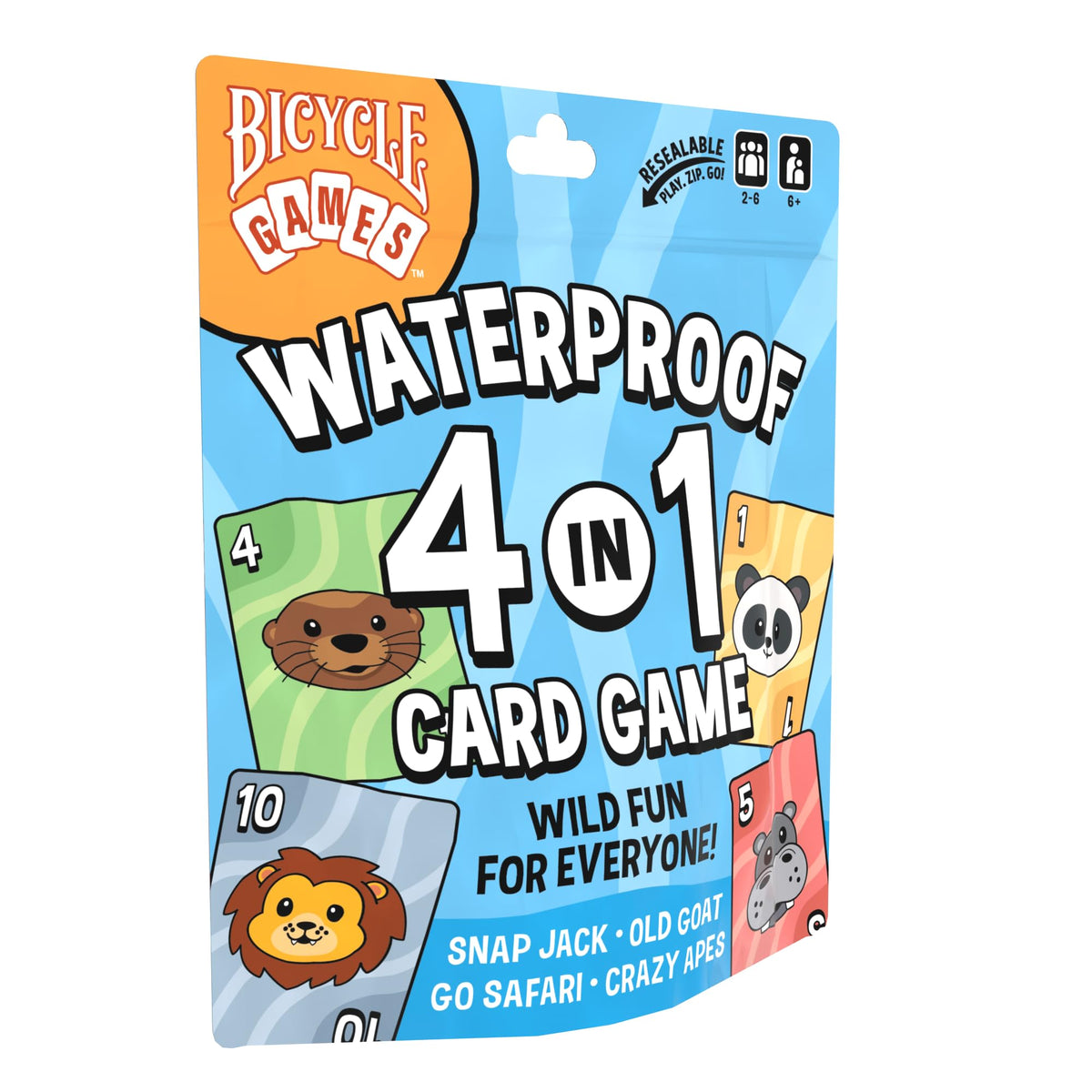 Bicycle Waterproof 4in1 Card Games Set Durable Plastic Playing Cards Deck for Go Fish, Slap Jack, Crazy Eights & Old Maid, F