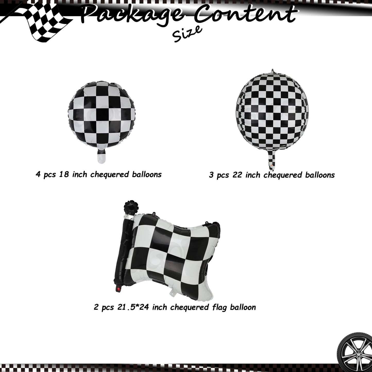 Black And White Checkered Balloons 9 Pcs 4D Checker Balloons Chequered Flag Balloons Race Car Balloons Baby Shower Boys 2Nd Birt