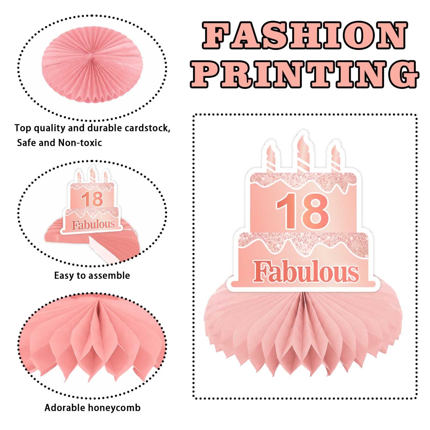 Happy 18Th Birthday Rose Gold Table Honeycomb Centerpieces Balloons Theme Decor Table Decorations Table Toppers For Girls Women Sweet Princess 18 Years Old Pink Birthday Party Bday Supplies Ornament