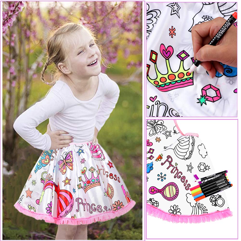Richness Color Your Own Dress Princess Dress Up Skirt With Fabric Markers & Self-Adhesive Jewels Diy Party Crafts For Girls Age