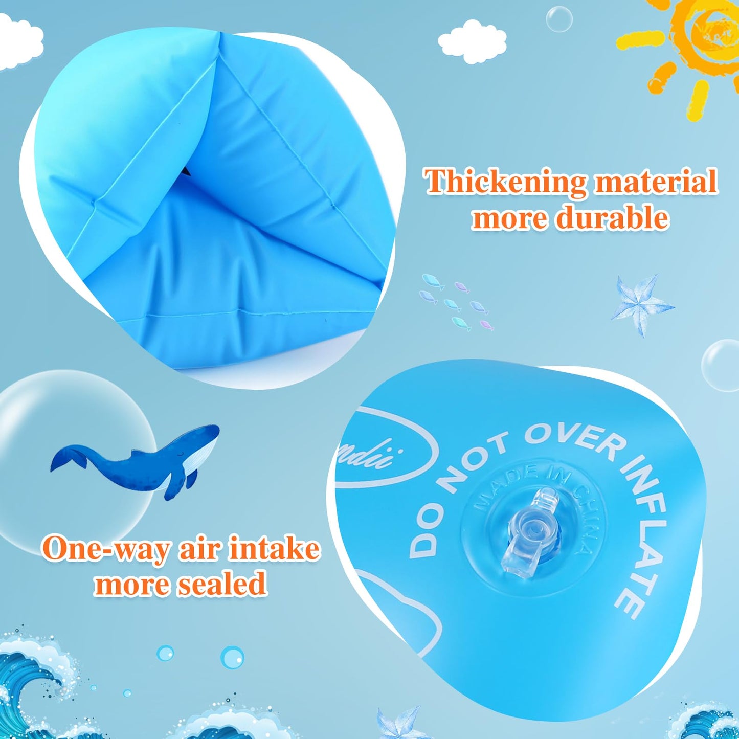 Wowelife Arm Floaties Inflatable Swim Arm Bands Floater Sleeves Swimming Rings Tube Armlets For Kids Toddlers And Adults (Blue-Large)