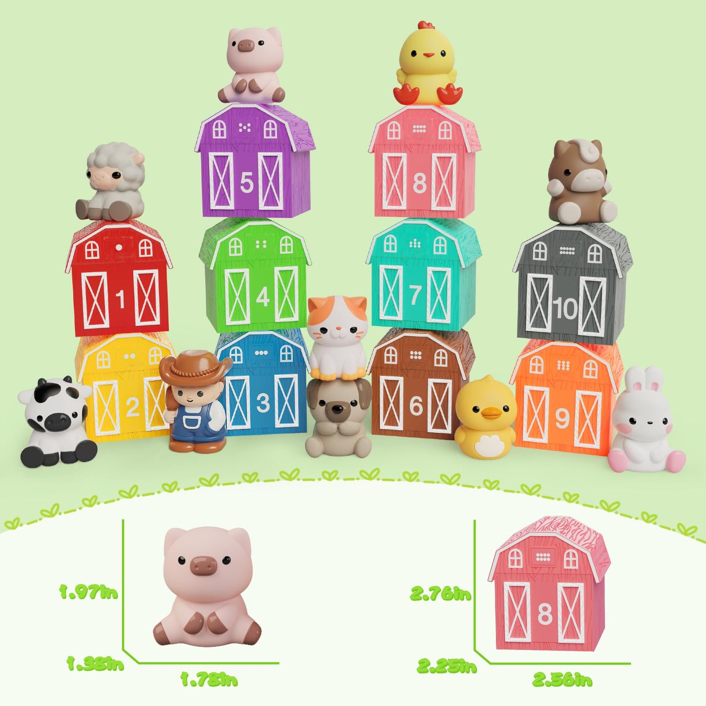 Learning Toy For Toddlers 1 2 3+ Years Old, 20 Pcs Farm Animal Barn Toy & Finger Puppets, Montessori Educational Toy For Kids,10 Animals & 10 Barns For Babies Boys Girls Easter Christmas Birthday Gift