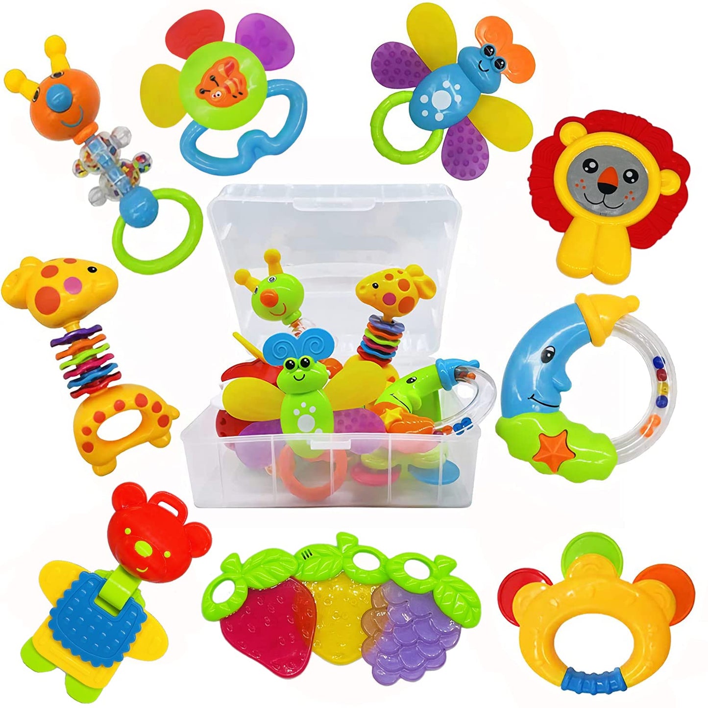 Aiviai Baby Toys 0-6 Months Infant Toys 0-3 Months Infant Rattles Baby Rattle Teether Toy Set With Storage Box Musical Rattles For Newborn Boy Girl Gifts Set With Baby'S First Rattle Teether (11Pcs)