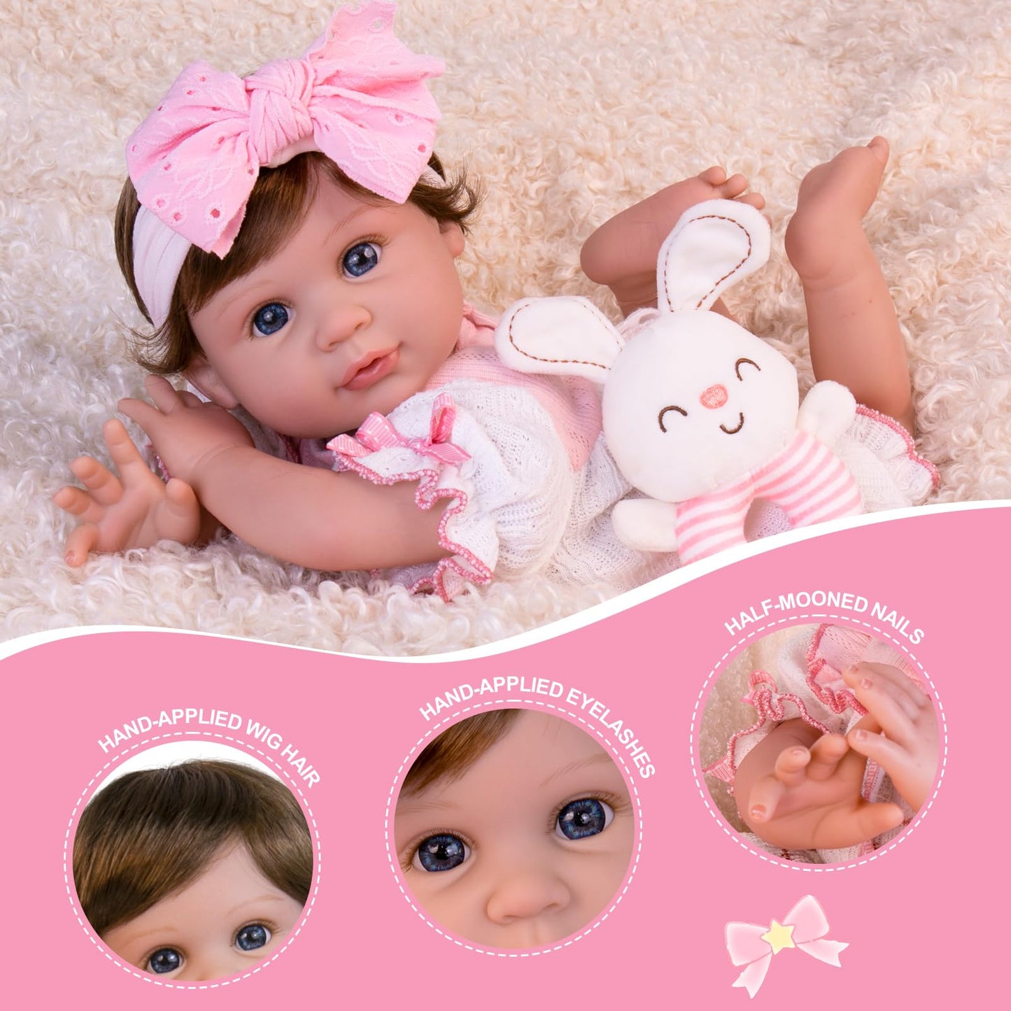 Aori Reborn Baby Dolls Lifelike - 22 Inch Realistic Reborn Baby Girl with Handmade Details | Includes Pink Outfit Pacifier & Certificate | enhanced Soft Vinyl Doll Gift for Collectors Kids 3+