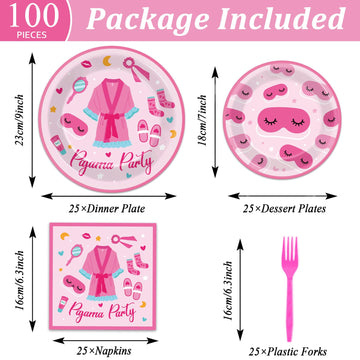 100 Pcs Pajama Party Supplies Sleepover Party Supplies For Girls Sleepover Paper Plates Napkins Spa Slumber Party Tableware Set