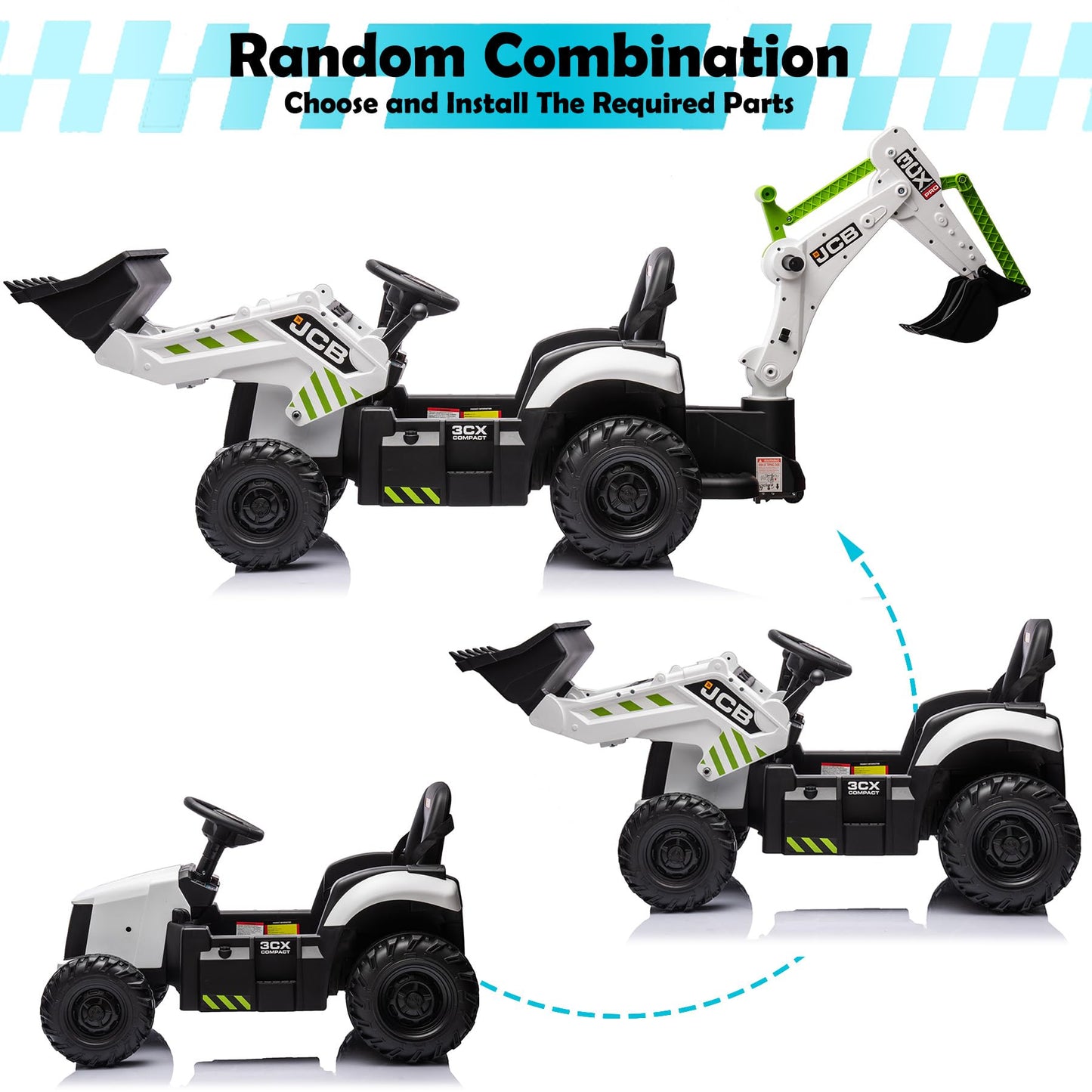 Neechipro 24V 3 In 1 Ride On Tractor, Excavator & Bulldozer For Kids, Licensed Jcb Electric Vehicle W/Remote Control, Front Load