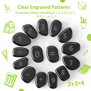 Caturledas 15 PCS Ferrite Stones Engraved Numbers & Symbols Laser Carving Magnetic Fidget Toys for Office Stress Anxiety Relief Desk Magnet Toys for Men Women mature-themeds Gifts 20 mm Black