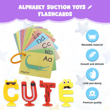 Alphabet Letters Learning Suction Toys: Abc Silicone Baby Bath Toys, Bathtub/Windows/Car/Travel Toys For Toddlers 1-3, Preschool