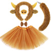 Janinka 5pcs Halloween Highland Cow Costume Set for Girls Women Brown Cow Ears Horns Headband Bowtie Tail Tutu Skirt Animal Fanc
