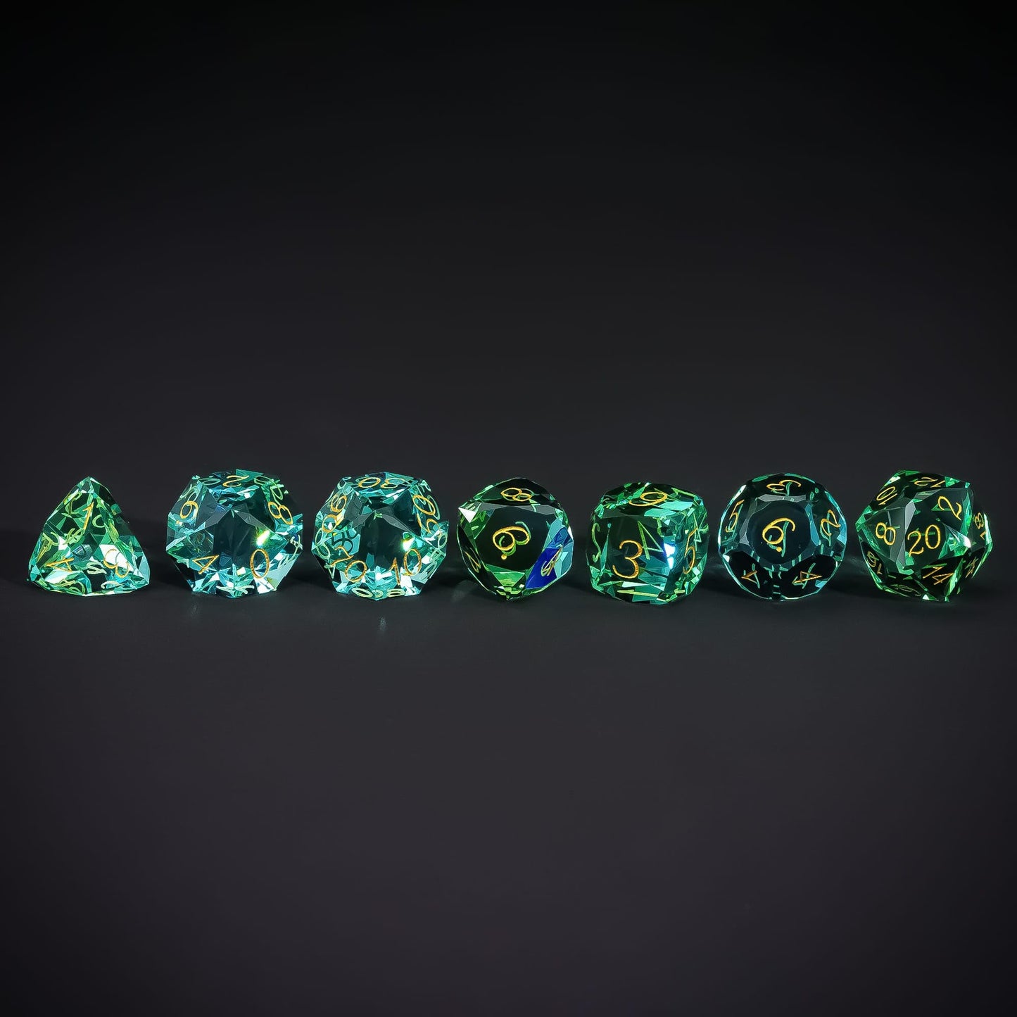 Udixi 7-Piece Glass Dice Set D&D, Multifaceted Diamond-Cut Glass Dnd Dice For Dungeons And Dragons Rpg Tabletop Games (Green And