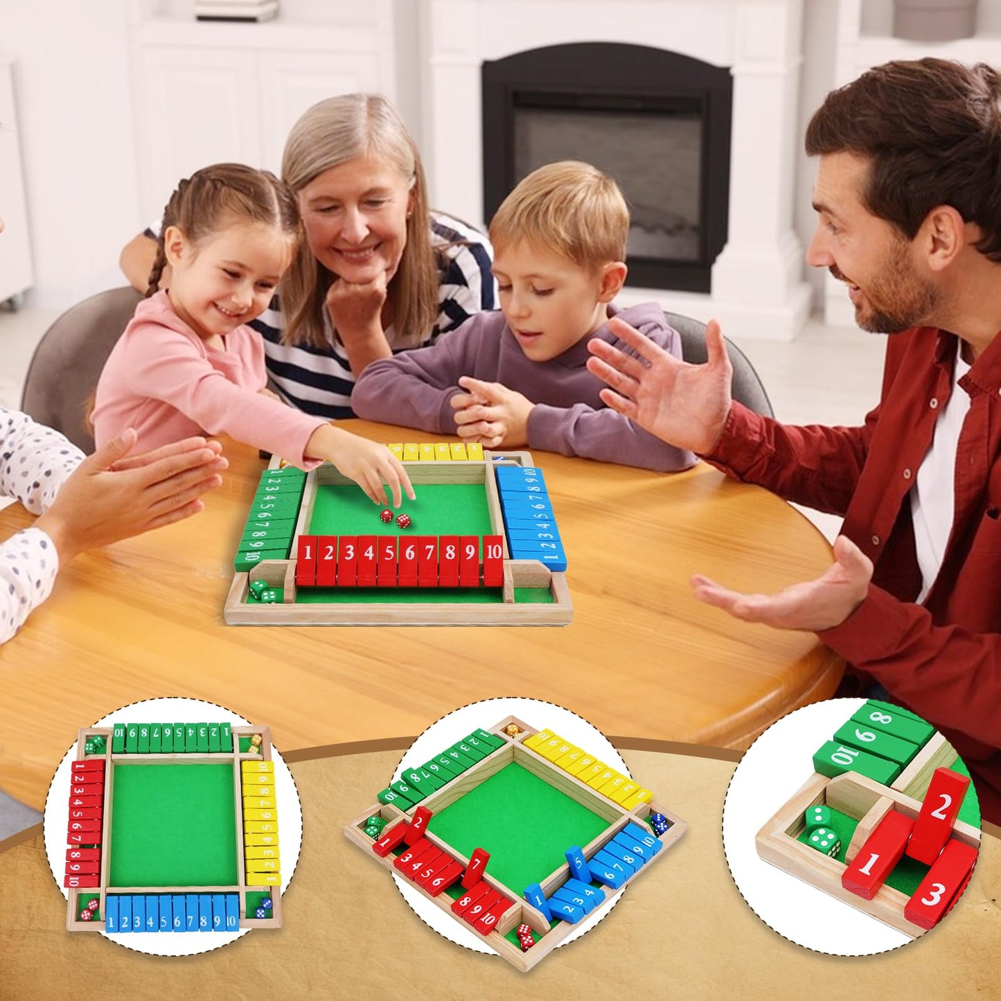 Cretvis 1-4 Players 12In Large Shut The Box Dice Game, 10 Numbers Traditional Wooden Pub Bar Board Family Table Mat Game Dice Fo
