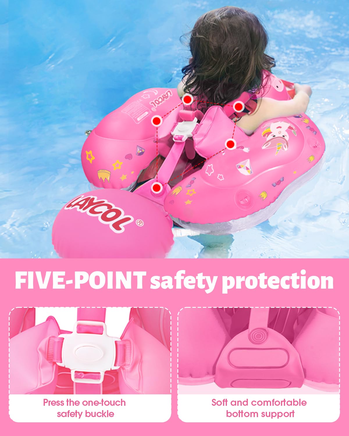 Laycol Baby Swimming Float Inflatable Baby Pool Float Ring With Sun Protection Canopy,Add Tail No Flip Over For Age Of 3-36 Months (Unicorn, Large)